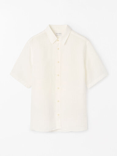 TIGER OF SWEDEN Spenser linen short-sleeve shirt with pointed collar in Off White in eightywingold