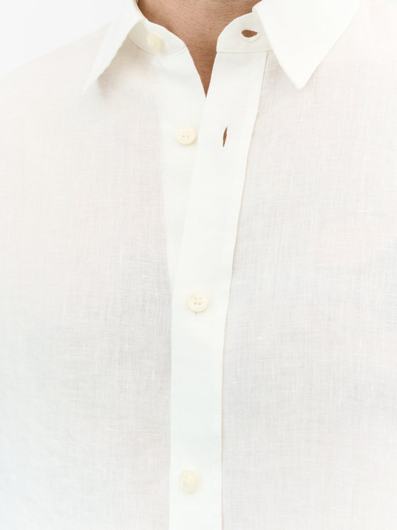 Close-up of TIGER OF SWEDEN linen shirt cuffs with adjustable double buttons by eightywingold