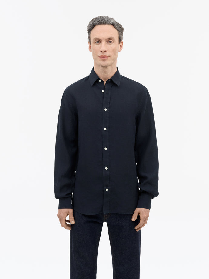 TIGER OF SWEDEN Spenser shirt with curved hem and double-layer back yoke in Midnight Blue from eightywingold