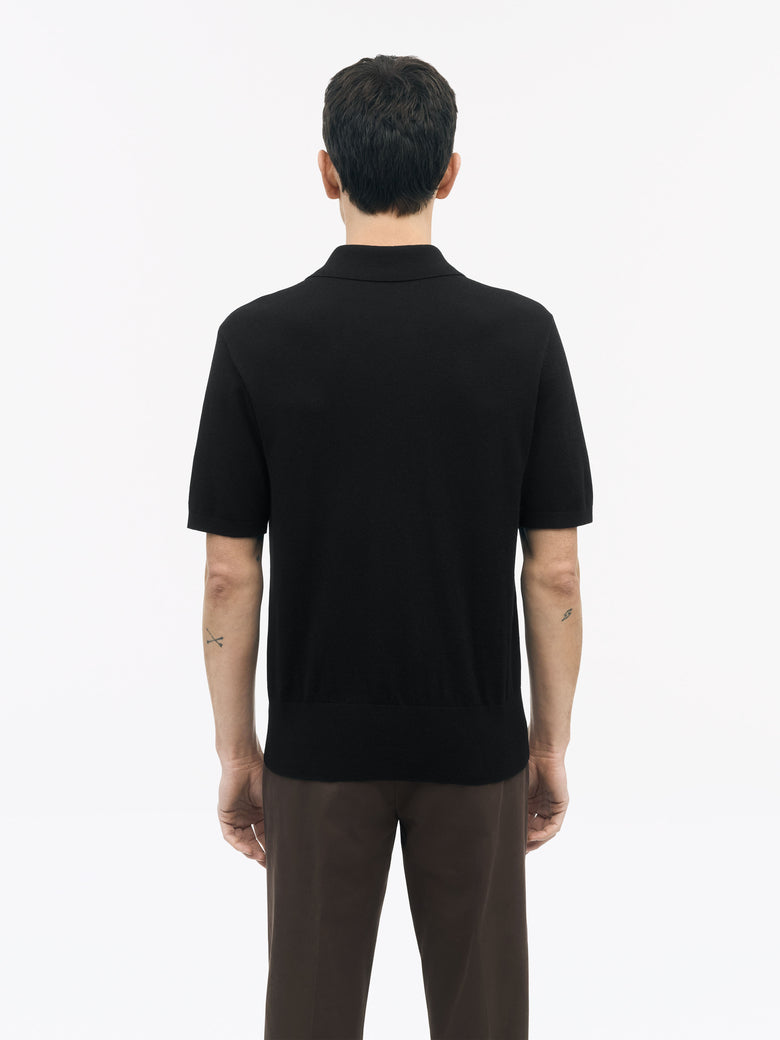 Back view of TIGER OF SWEDEN Araawen RWS polo shirt in Black featuring button-down collar from eightywingold