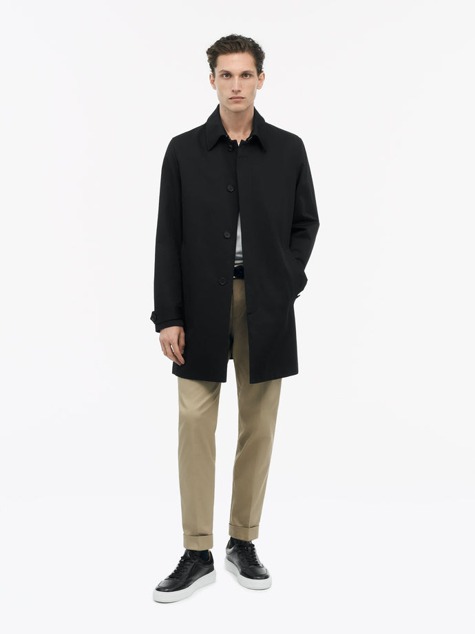 TIGER OF SWEDEN mid-thigh length Cane coat in Black with adjustable sleeve tabs from eightywingold in Canada