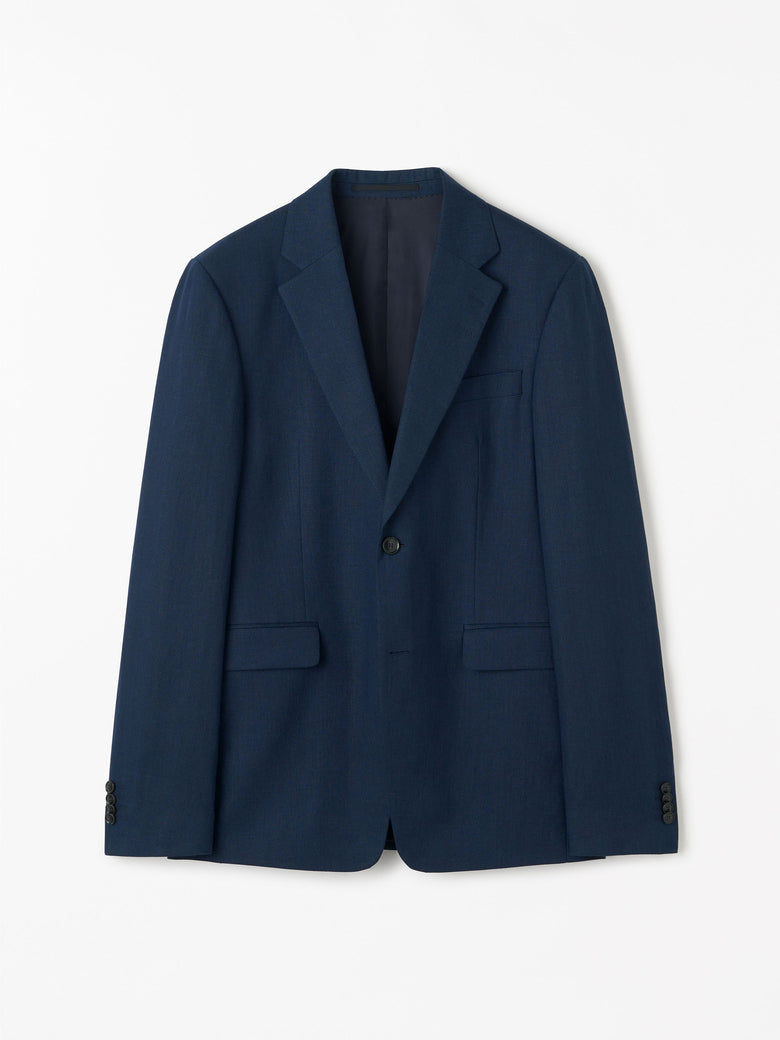 TIGER OF SWEDEN Justin linen blazer in Midnight Blue with sharp silhouette from eightywingold in Canada