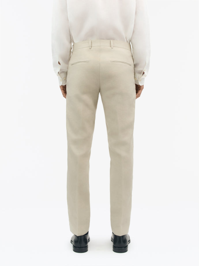 TIGER OF SWEDEN Cream Sand linen trousers with slanted pockets and modern silhouette from eightywingold