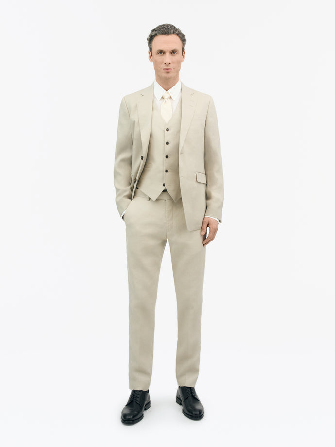 TIGER OF SWEDEN linen trousers in Cream Sand with double paspoal back pockets from eightywingold