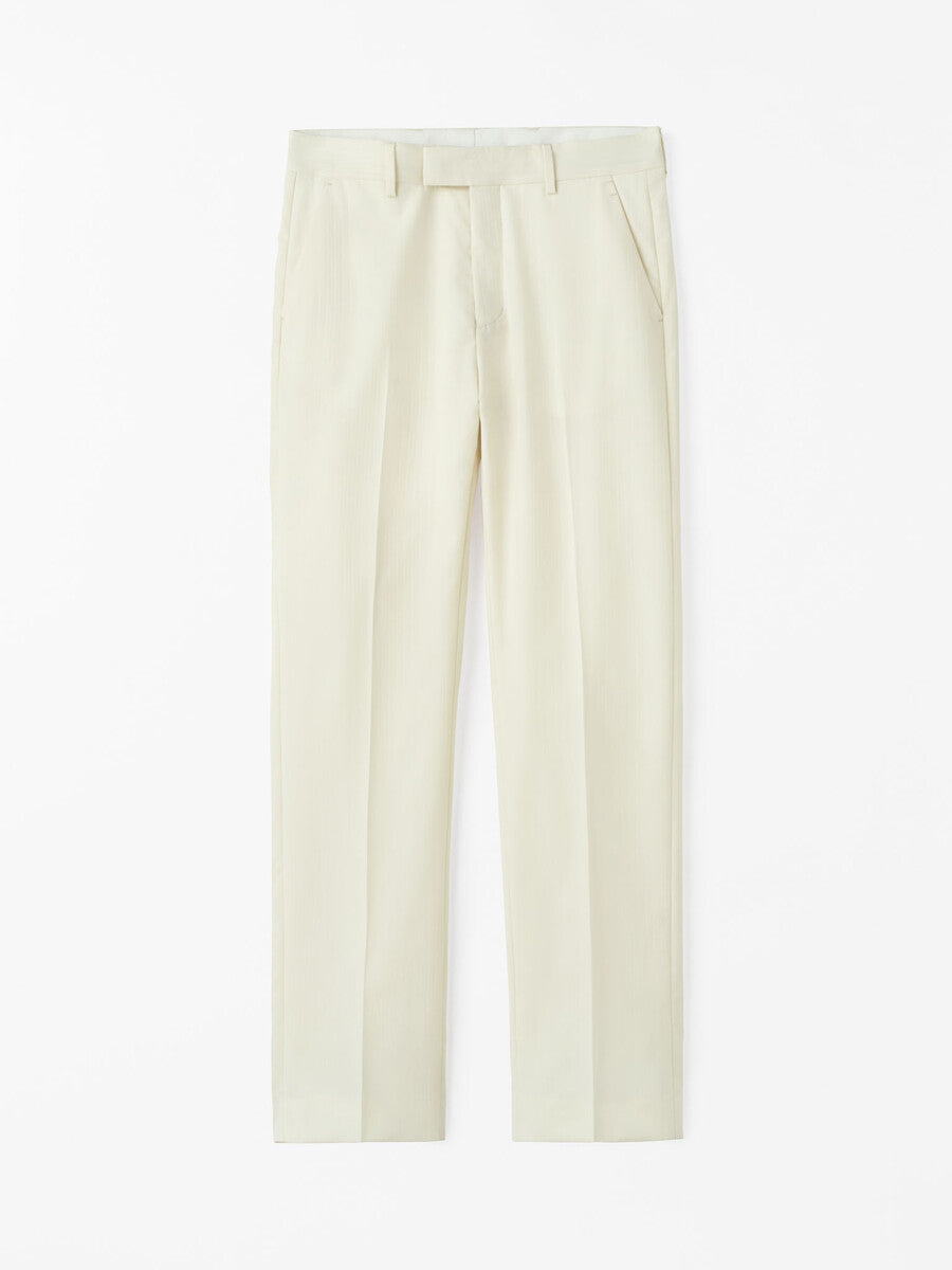 Front view of TIGER OF SWEDEN Tenuta 100% linen trousers in Ivory White from eightywingold