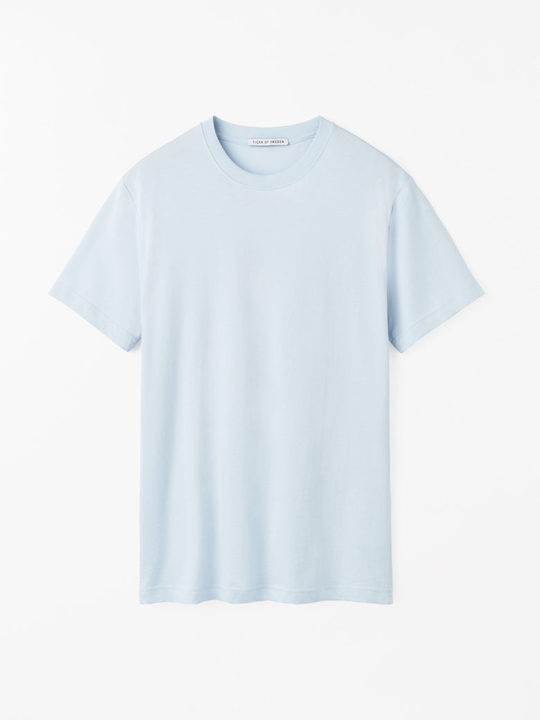 Front view of TIGER OF SWEDEN Dillan basic cotton t-shirt in Light Blue from eightywingold