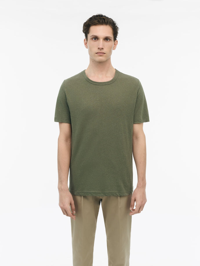 TIGER OF SWEDEN Dusty Green Olaf L t-shirt in cotton linen blend with crew neck from eightywingold