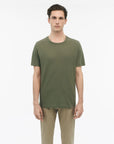 TIGER OF SWEDEN Dusty Green Olaf L t-shirt in cotton linen blend with crew neck from eightywingold