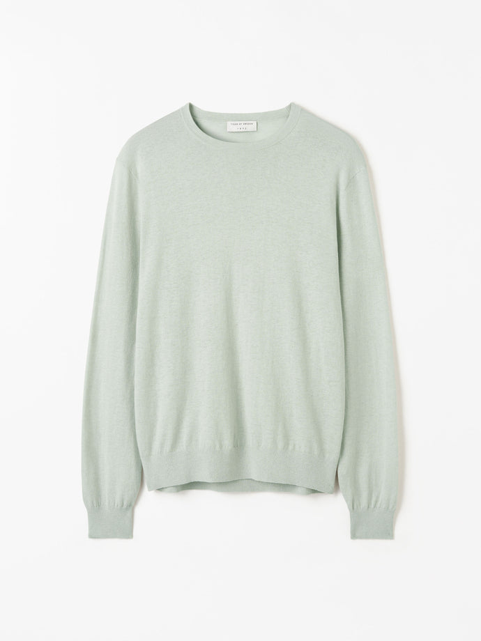 TIGER OF SWEDEN Connor sweater in Pale Grey Blue cotton linen blend from eightywingold
