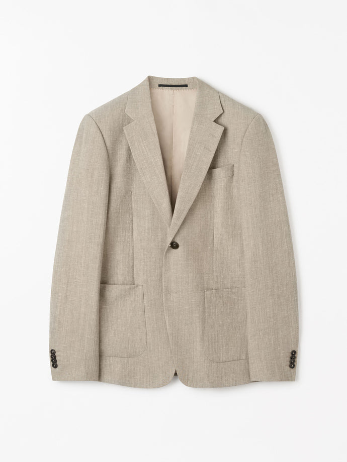 TIGER OF SWEDEN Justin blazer in Pale Sand linen blend with sharp silhouette from eightywingold
