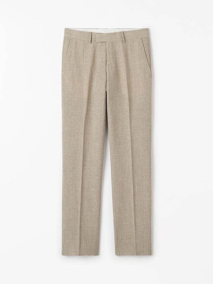 TIGER OF SWEDEN Tenuta trousers in Pale Sand linen wool blend with pressed crease from eightywingold