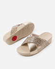 Lulu Crystal-Mix Metallic Cross Slides in Platino