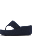 PLATFFORMS DENIM WEDGE TOE-POST SANDALS