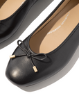 FITFLOP Delicato Bow Soft Leather Ballerinas in Black HX8 | Shop from eightywingold an official brand partner for Fitflop Canada and US.