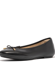 FITFLOP Delicato Bow Soft Leather Ballerinas in Black HX8 | Shop from eightywingold an official brand partner for Fitflop Canada and US.