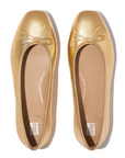 FITFLOP Delicato Bow Soft Metallic-Leather Ballerinas in Golden IH2 | Shop from eightywingold an official brand partner for Fitflop Canada and US.