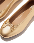 FITFLOP Delicato Bow Soft Metallic-Leather Ballerinas in Golden IH2 | Shop from eightywingold an official brand partner for Fitflop Canada and US.