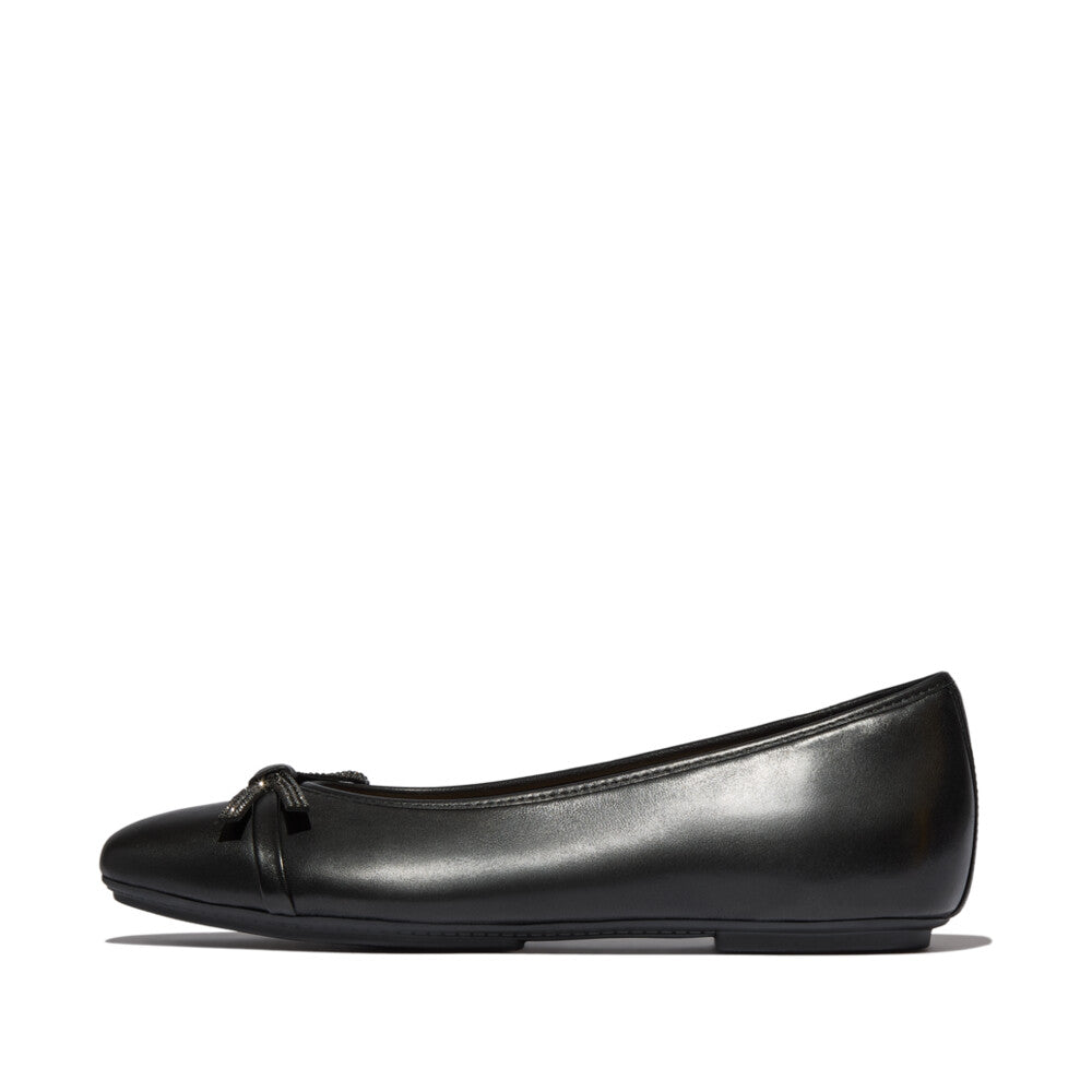 Delicato Glitz Bow Leather Ballet Flats in Black