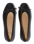 Delicato Glitz Bow Leather Ballet Flats in Black