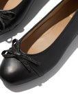 Delicato Glitz Bow Leather Ballet Flats in Black