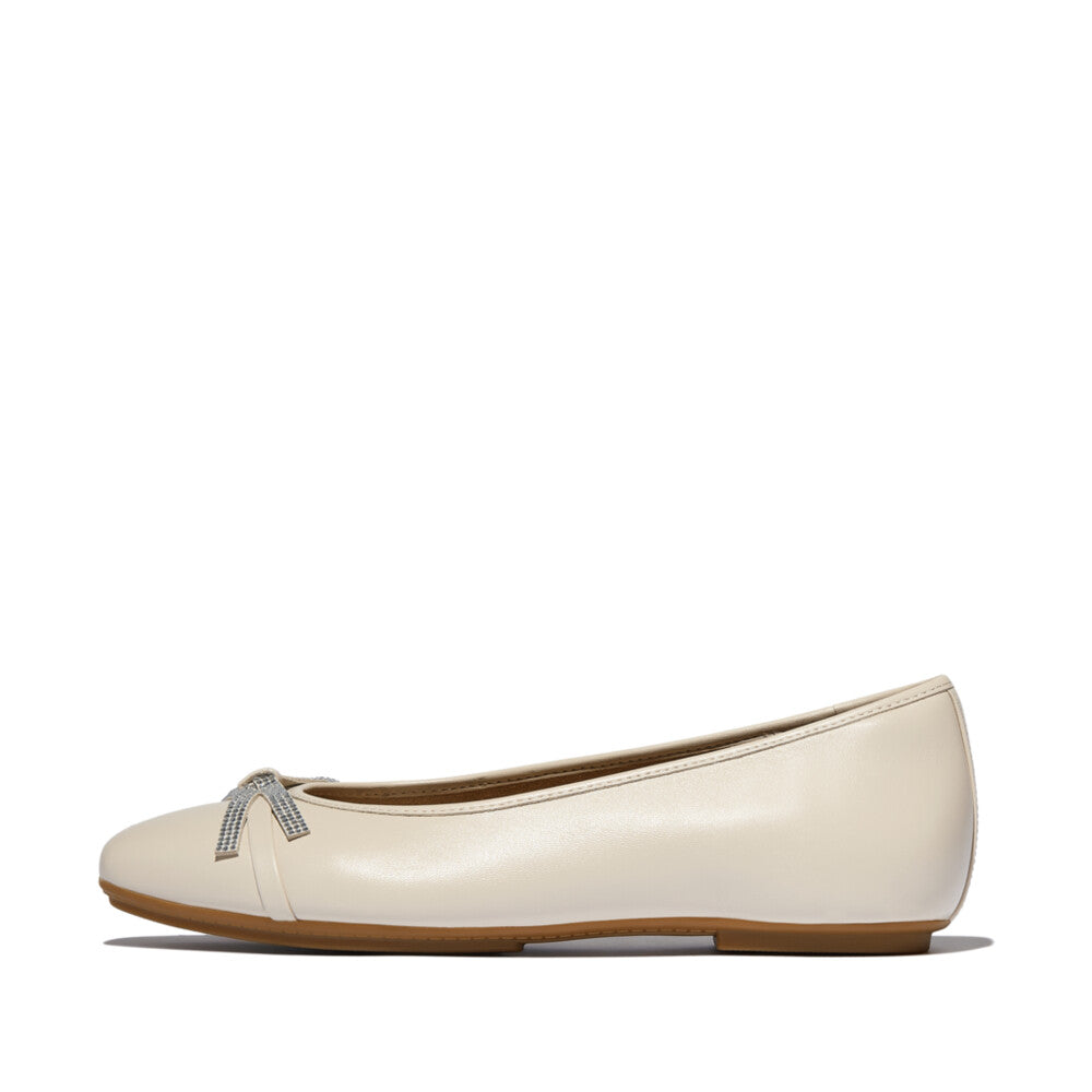 Delicato Glitz Bow Leather Ballet Flats in Turtle Dove