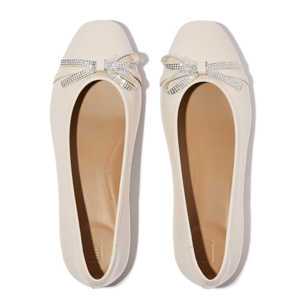 Delicato Glitz Bow Leather Ballet Flats in Turtle Dove