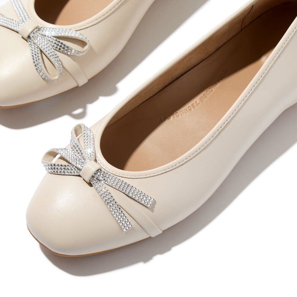 Delicato Glitz Bow Leather Ballet Flats in Turtle Dove