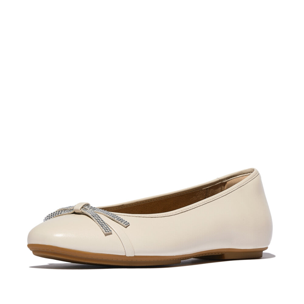 Delicato Glitz Bow Leather Ballet Flats in Turtle Dove
