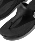 LULU Crystal-Buckle Leather Toe-Post Sandals in All Black