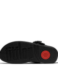 LULU Crystal-Buckle Leather Toe-Post Sandals in All Black