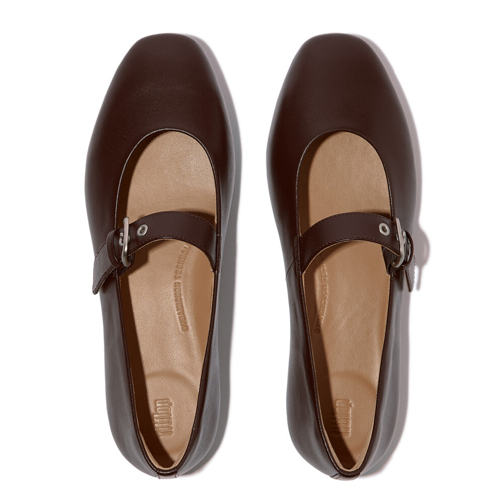 DELICATO Soft Leather Mary Janes in Hot Chocolate