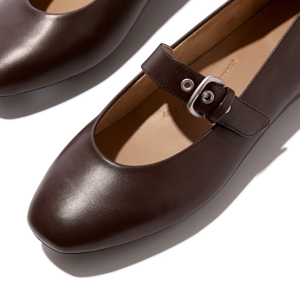 DELICATO Soft Leather Mary Janes in Hot Chocolate