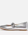DELICATO Crystal-Buckle Metallic-Leather Mary Janes in Silver