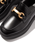 FITFLOP F-Luma Chunky-Snaffle Leather-Box Demi-Wedge Loafers in Black HY3 | Shop from eightywingold an official brand partner for Fitflop Canada and US.