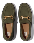 FITFLOP F-Luma Chunky-Snaffle Suede Demi Wedge Loafers in Dark Olive II8 | Shop from eightywingold an official brand partner for Fitflop Canada and US.