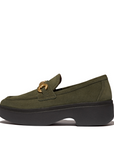 FITFLOP F-Luma Chunky-Snaffle Suede Demi Wedge Loafers in Dark Olive II8 | Shop from eightywingold an official brand partner for Fitflop Canada and US.