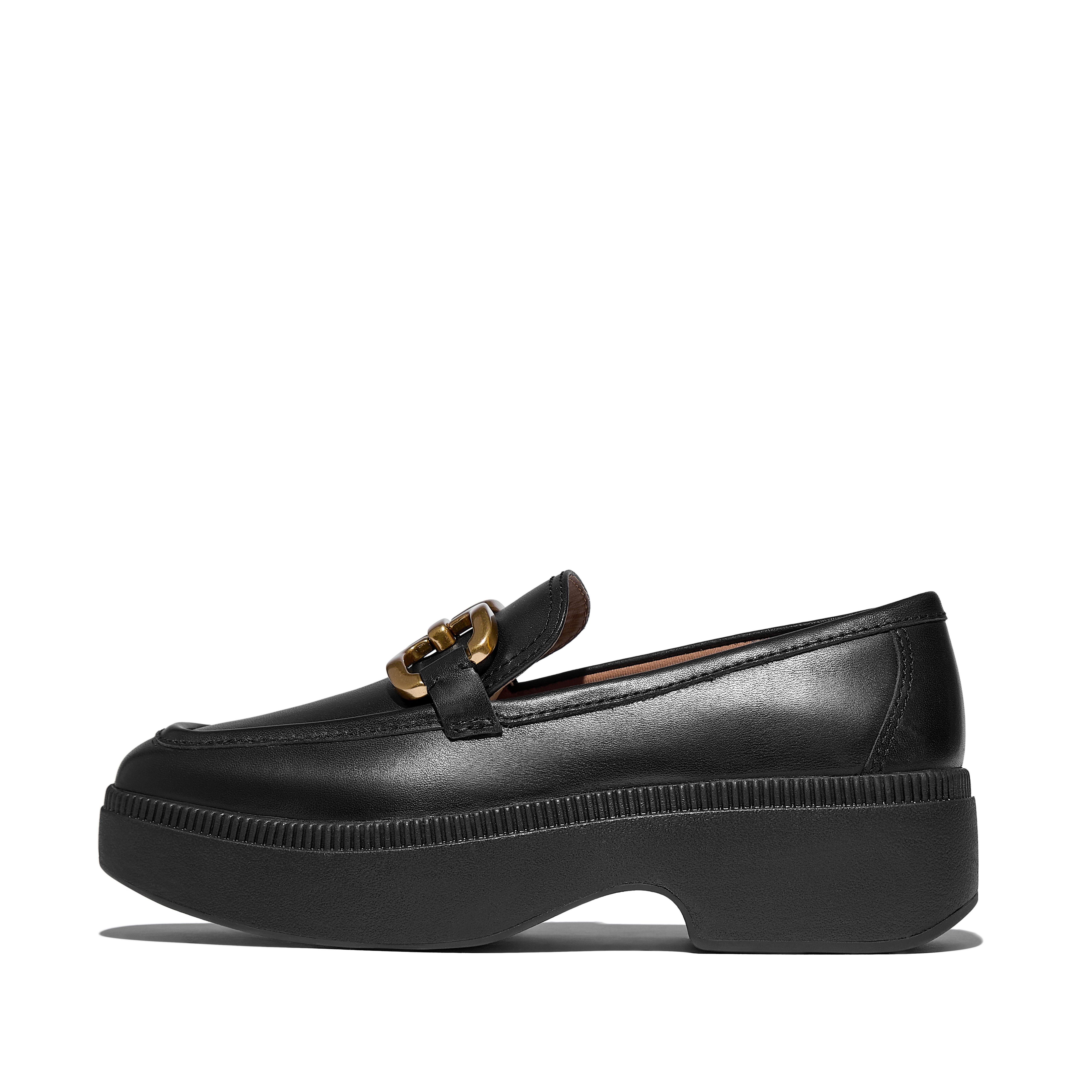 F-LUMA Square-Chain Leather Loafers in Black