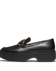 F-LUMA Square-Chain Leather Loafers in Black
