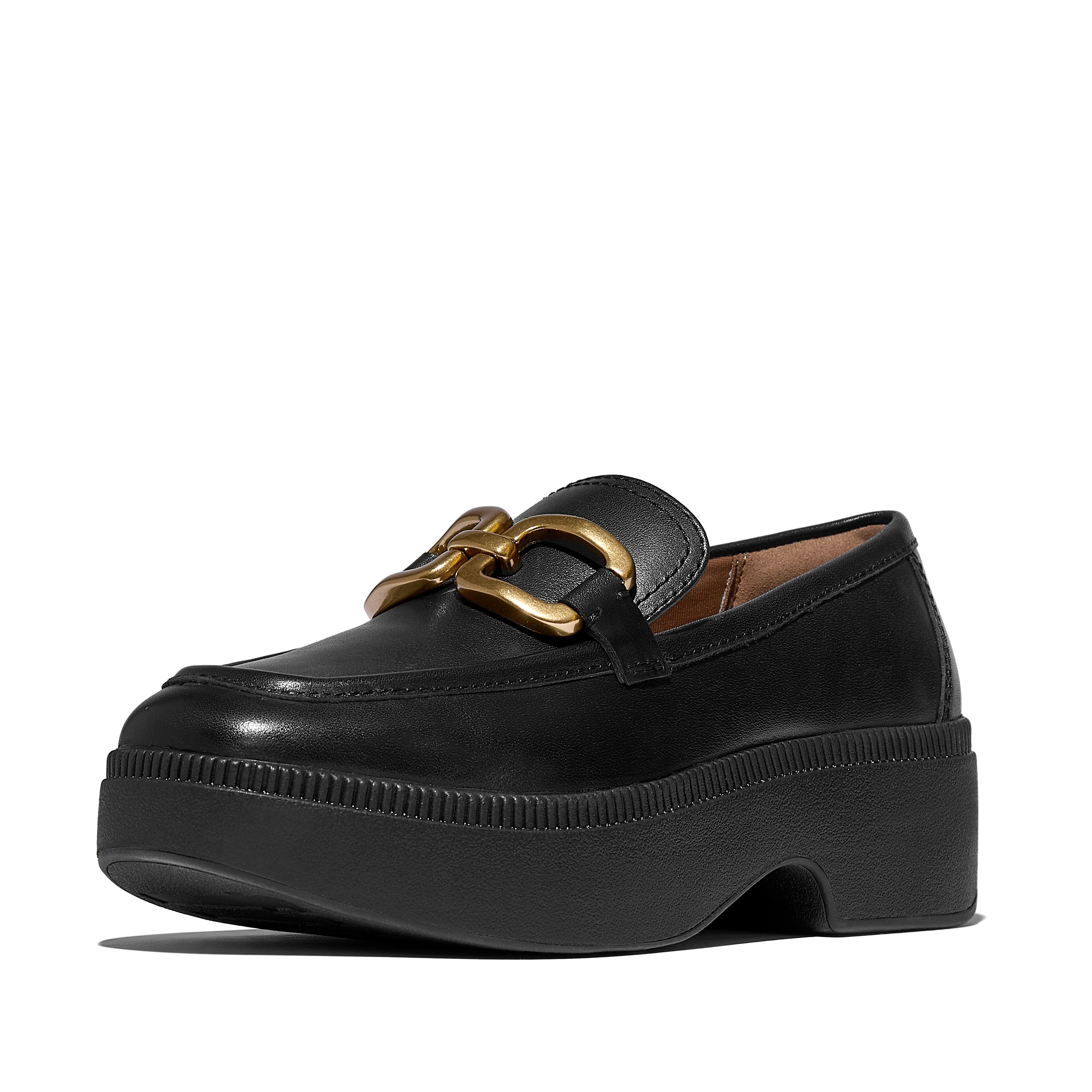 F-LUMA Square-Chain Leather Loafers in Black