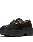F-LUMA Square-Chain Leather Loafers in Black