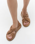 F-MODE Knot Soft-Leather Flatform Back-Strap Sandals