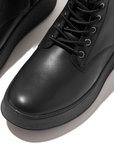 FITFLOP F-Mode Leather Lace-Up Flatform Ankle Boots in Black GM4 | Shop from eightywingold an official brand partner for Fitflop Canada and US.