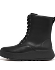 FITFLOP F-Mode Leather Lace-Up Flatform Ankle Boots in Black GM4 | Shop from eightywingold an official brand partner for Fitflop Canada and US.