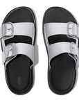 Gen-FF Buckle Metallic Tumbled-Leather Two-Bar Slides