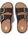 FITFLOP Gen-FF Buckle Two-Bar Leather Slides in Black HE8 | Shop from eightywingold an official brand partner for Fitflop Canada and US.