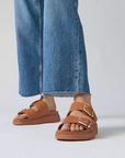 FITFLOP Gen-Ff Buckle Two-Bar Leather Slides in Light Tan HE8 | Shop from eightywingold an official brand partner for Fitflop Canada and US.