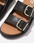 FITFLOP sandals in Canada in Black with soft leather upper, triple-density cushioning, and brushed-metal details