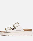 Urban White FITFLOP leather slide sandals in Canada with Microwobbleboard midsole and adjustable buckle straps
