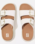 Top view of Urban White FITFLOP sandals in Canada featuring clean minimalist design and ergonomic cork-infused sole