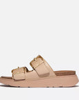 FITFLOP Gen-Ff Buckle Two-Bar Leather Slides in Classic Beige HE8 | Shop from eightywingold an official brand partner for Fitflop Canada.